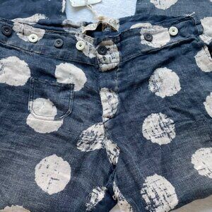 Magnolia Pearl Navy Blue Linen Polka Dot Button-Front Pants